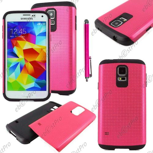 Ebeststar ® Coque Duo Bi-Couches En Silicone Et Polycarbonate Mesh Etui Housse Pour Samsung Galaxy S5 Sm-G900f, G900, G900h, Couleur Rose + Stylet + Film Protection D'écran