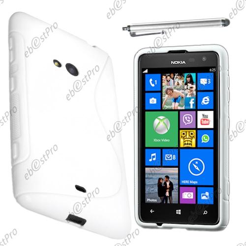 Ebeststar ® Housse Etui Coque Silicone Gel Motif S-Line Protection Souple Pour Nokia Lumia 625, Couleur Blanc + Stylet + Film Protection D'écran