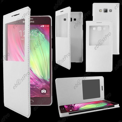 Ebeststar ® Housse Coque Etui Smart View Cover Type S-View Portefeuille Livre Pour Samsung Galaxy A3 Sm-A300f, Couleur Blanc + Film Protection D'écran