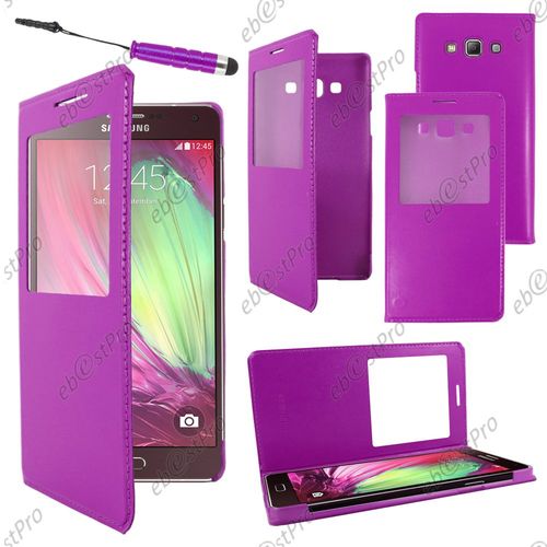 Ebeststar ® Housse Coque Etui Smart View Cover Type S-View Portefeuille Livre Pour Samsung Galaxy A5 Sm-A500f, Couleur Violet + Mini Stylet + Film Protection D'écran