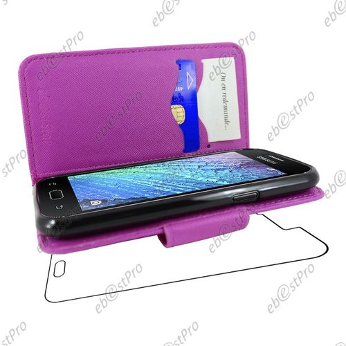 Ebeststar ® Housse Coque Etui Portefeuille Folio Book Livre Simili Cuir Pour Samsung Galaxy J1 Sm-J100f, Couleur Violet + Film Protection D'écran