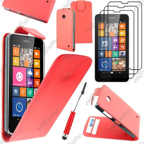Ebeststar ® Housse Coque Etui Simili Cuir À Rabat Vertical Pour Nokia Lumia 630, Couleur Rouge + Mini Stylet 3 Film
