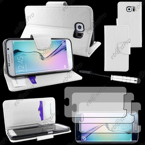 Ebeststar ® Housse Coque Etui Portefeuille Folio Book Livre Simili Cuir Pour Samsung Galaxy S6 Sm-G920f, G920, Couleur Blanc + Mini Stylet 3 Film