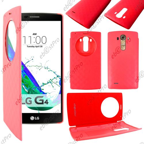 Ebeststar ® Coque Etui Flip View Cover Housse Portefeuille Grande Fenêtre Pour Lg G4 H815, G4 Dual-Lte, Couleur Rouge + Film Protection D'écran