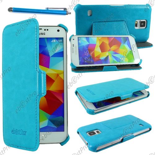 Ebeststar ® Housse Etui Cuir Pu Luxe Avec Support Stand Pour Samsung Galaxy S5 Sm-G900f, G900, G900h, Couleur Bleu + Stylet + Film Protection D'écran