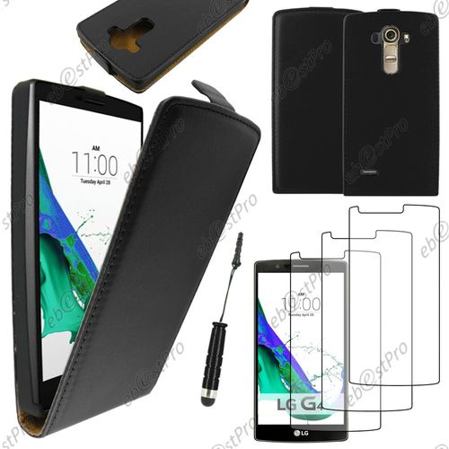 Ebeststar ® Housse Coque Etui En Pu Cuir À Rabat Ultra Fine (Slim Case) Pour Lg G4 H815, G4 Dual-Lte, Couleur Noir + Mini Stylet 3 Film