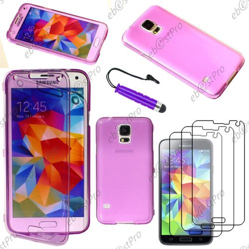 Ebeststar ® Housse Etui Coque Portefeuille Livre Silicone Gel Pour Samsung Galaxy S5 Sm-G900f, G900, G900h, Couleur Violet + Mini Stylet 3 Film