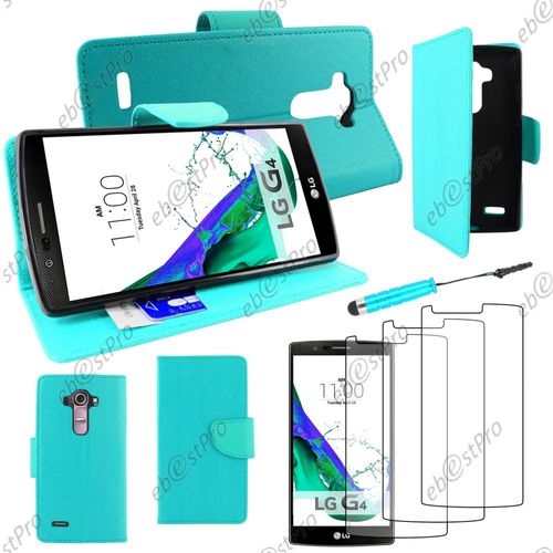Ebeststar ® Housse Coque Etui Portefeuille Folio Book Livre Simili Cuir Pour Lg G4 H815, G4 Dual-Lte, Couleur Bleu + Mini Stylet 3 Film