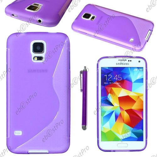 Ebeststar ® Housse Etui Coque Silicone Gel Motif S-Line Protection Souple Pour Samsung Galaxy S5 Sm-G900f, G900, G900h, Couleur Violet + Stylet + Film Protection D'écran