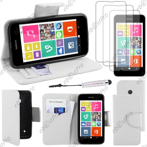 Ebeststar ® Housse Coque Etui Portefeuille Folio Book Livre Simili Cuir Pour Nokia Lumia 530, Couleur Blanc + Mini Stylet 3 Film