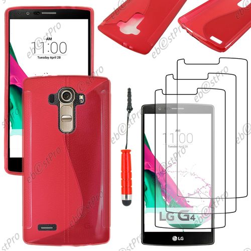 Ebeststar ® Housse Etui Coque Silicone Gel Motif S-Line Protection Souple Pour Lg G4 H815, G4 Dual-Lte, Couleur Rouge + Mini Stylet 3 Film
