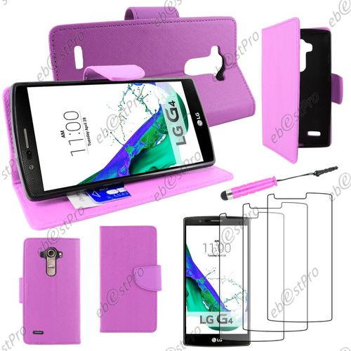 Ebeststar ® Housse Coque Etui Portefeuille Folio Book Livre Simili Cuir Pour Lg G4 H815, G4 Dual-Lte, Couleur Violet + Mini Stylet 3 Film