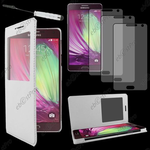 Ebeststar ® Housse Coque Etui Smart View Cover Type S-View Portefeuille Livre Pour Samsung Galaxy A3 Sm-A300f, Couleur Blanc + Mini Stylet 3 Film