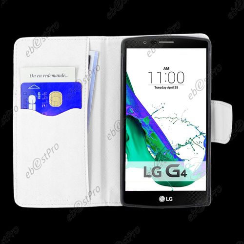 Ebeststar ® Etui Portefeuille Housse Protection Folio Coque Pour Lg G4 H815, G4 Dual-Lte, Couleur Blanc + Film Protection D'écran