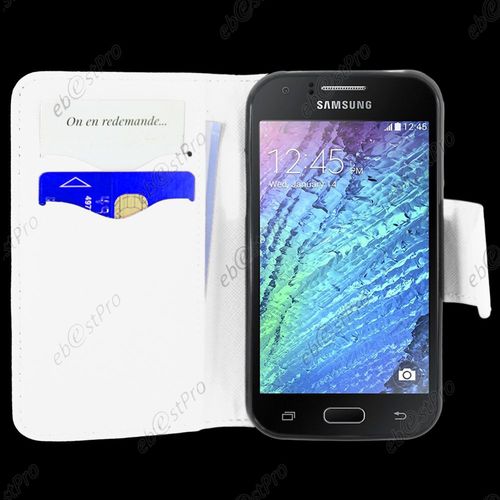 Ebeststar ® Etui Portefeuille Housse Protection Folio Coque Pour Samsung Galaxy J1 Sm-J100f, Couleur Blanc + Film Protection D'écran