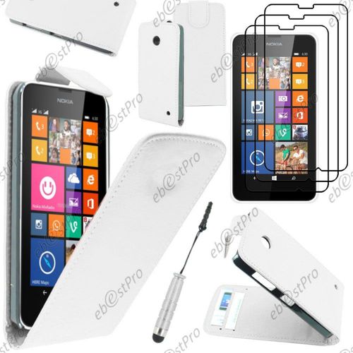 Ebeststar ® Housse Coque Etui Simili Cuir À Rabat Vertical Pour Nokia Lumia 630, Couleur Blanc + Mini Stylet 3 Film