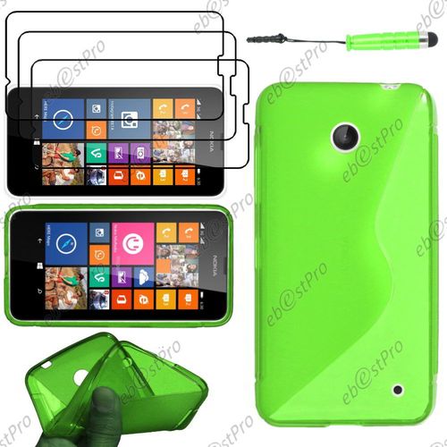 Ebeststar ® Housse Etui Coque Silicone Gel Motif S-Line Protection Souple Pour Nokia Lumia 630, Couleur Vert + Mini Stylet 3 Film