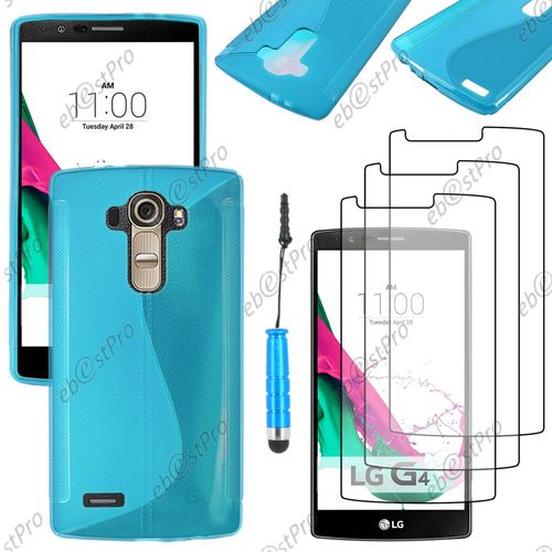 Ebeststar ® Housse Etui Coque Silicone Gel Motif S-Line Protection Souple Pour Lg G4 H815, G4 Dual-Lte, Couleur Bleu + Mini Stylet 3 Film