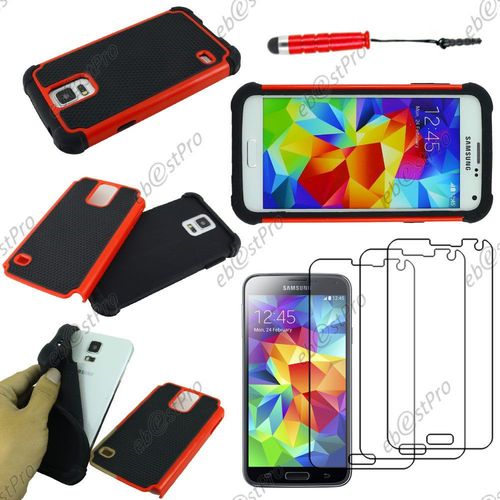 Ebeststar ® Coque Duo Bi-Couches En Silicone Et Polycarbonate Etui Housse Pour Samsung Galaxy S5 Sm-G900f, G900, G900h, Couleur Rouge + Mini Stylet 3 Film