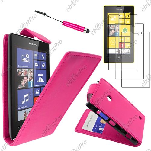 Ebeststar ® Housse Coque Etui Simili Cuir À Rabat Vertical Pour Nokia Lumia 520, Couleur Rose + Mini Stylet 3 Film