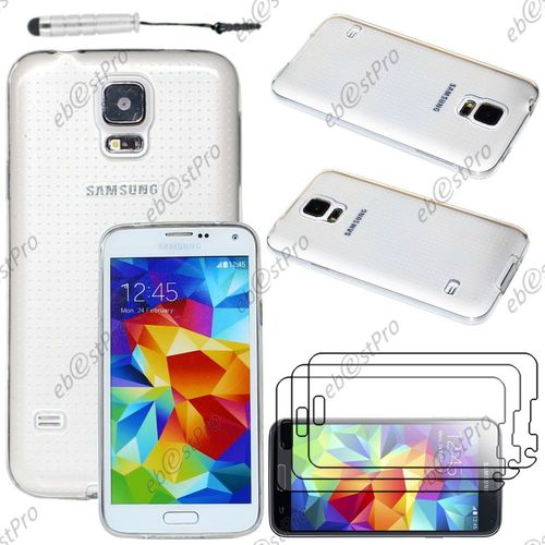 Ebeststar ® Housse Etui Coque Souple Silicone Gel Sans Motif Pour Samsung Galaxy S5 Sm-G900f, G900, G900h, Couleur Transparent + Mini Stylet 3 Film