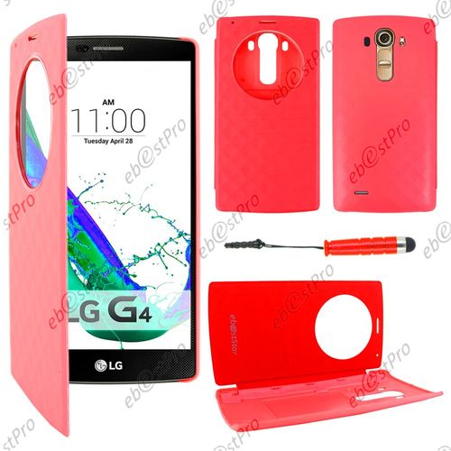 Ebeststar ® Coque Etui Flip View Cover Housse Portefeuille Grande Fenêtre Pour Lg G4 H815, G4 Dual-Lte, Couleur Rouge + Mini Stylet + Film Protection D'écran