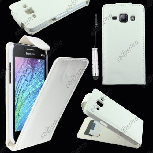 Ebeststar ® Housse Coque Etui Simili Cuir À Rabat Vertical Pour Samsung Galaxy J1 Sm-J100f, Couleur Blanc + Mini Stylet + Film Protection D'écran