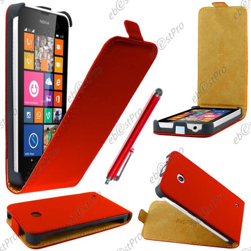 Ebeststar ® Housse Coque Etui En Pu Cuir À Rabat Ultra Fine (Slim Case) Pour Nokia Lumia 630, Couleur Rouge + Stylet + Film Protection D'écran