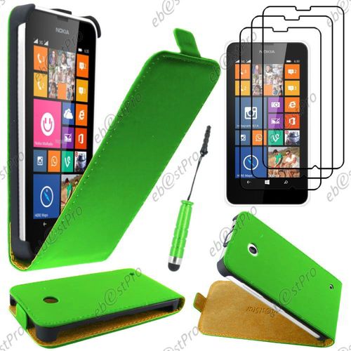 Ebeststar ® Housse Coque Etui En Pu Cuir À Rabat Ultra Fine (Slim Case) Pour Nokia Lumia 630, Couleur Vert + Mini Stylet 3 Film