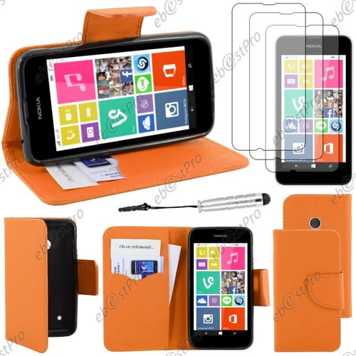 Ebeststar ® Housse Coque Etui Portefeuille Folio Book Livre Simili Cuir Pour Nokia Lumia 530, Couleur Orange + Mini Stylet 3 Film