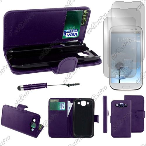 Ebeststar ® Housse Coque Etui Portefeuille Folio Book Livre Simili Cuir Pour Samsung Galaxy S3 I9300 I9305, Couleur Violet + Mini Stylet 3 Film