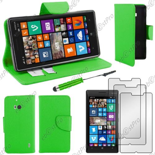 Ebeststar ® Housse Coque Etui Portefeuille Folio Book Livre Simili Cuir Pour Nokia Lumia 930, Couleur Vert + Mini Stylet 3 Film