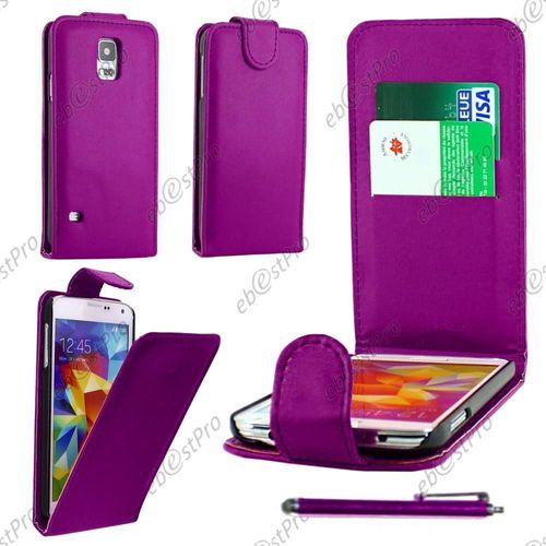 Ebeststar ® Housse Coque Etui Simili Cuir À Rabat Vertical Pour Samsung Galaxy S5 Sm-G900f, G900, G900h, Couleur Violet + Stylet + Film Protection D'écran