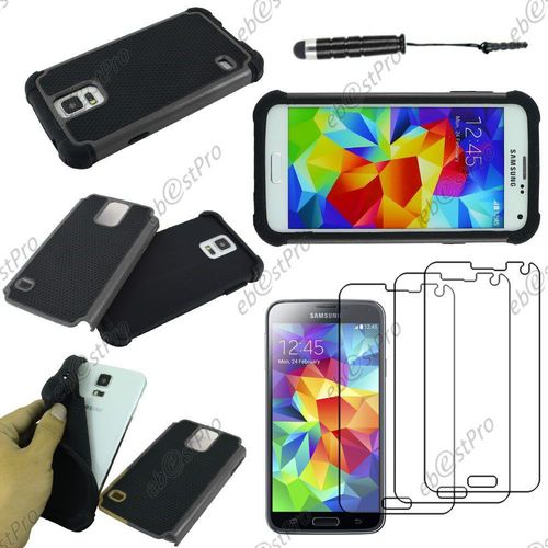 Ebeststar ® Coque Duo Bi-Couches En Silicone Et Polycarbonate Etui Housse Pour Samsung Galaxy S5 Sm-G900f, G900, G900h, Couleur Gris + Mini Stylet 3 Film