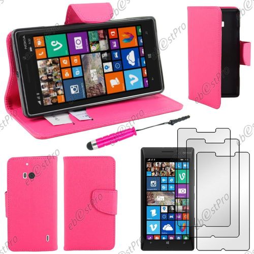 Ebeststar ® Housse Coque Etui Portefeuille Folio Book Livre Simili Cuir Pour Nokia Lumia 930, Couleur Rose + Mini Stylet 3 Film