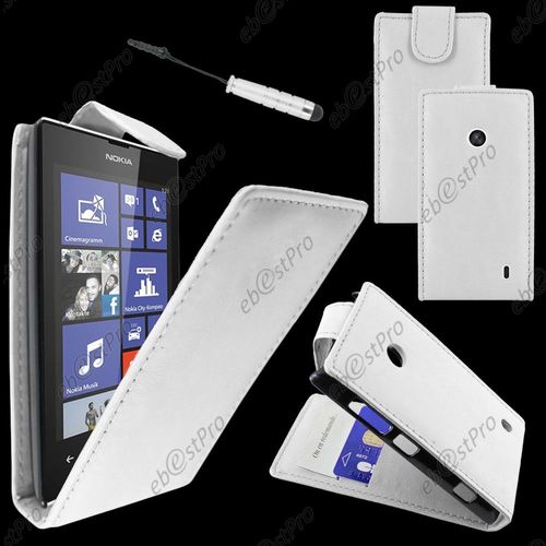 Ebeststar ® Housse Coque Etui Simili Cuir À Rabat Vertical Pour Nokia Lumia 520, Couleur Blanc + Mini Stylet + Film Protection D'écran