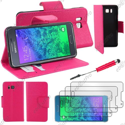 Ebeststar ® Housse Coque Etui Portefeuille Folio Book Livre Simili Cuir Pour Samsung Galaxy Alpha Sm-G850f, Couleur Rose + Mini Stylet 3 Film