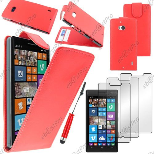 Ebeststar ® Housse Coque Etui Simili Cuir À Rabat Vertical Pour Nokia Lumia 930, Couleur Rouge + Mini Stylet 3 Film