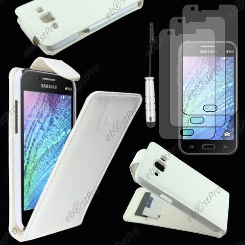 Ebeststar ® Housse Coque Etui Simili Cuir À Rabat Vertical Pour Samsung Galaxy J1 Sm-J100f, Couleur Blanc + Mini Stylet 3 Film