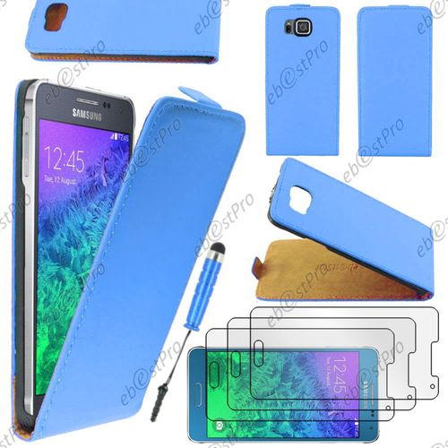 Ebeststar ® Housse Coque Etui En Pu Cuir À Rabat Ultra Fine (Slim Case) Pour Samsung Galaxy Alpha Sm-G850f, Couleur Bleu + Mini Stylet 3 Film