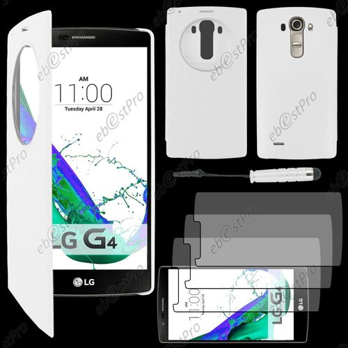 Ebeststar ® Coque Etui Flip View Cover Housse Portefeuille Grande Fenêtre Pour Lg G4 H815, G4 Dual-Lte, Couleur Blanc + Mini Stylet 3 Film