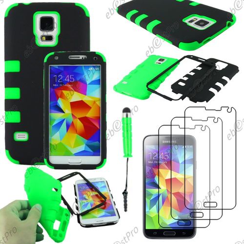 Ebeststar ® Coque Spider Tripple Couche Armor Housse Etui Pour Samsung Galaxy S5 Sm-G900f, G900, G900h, Couleur Vert + Mini Stylet 3 Film