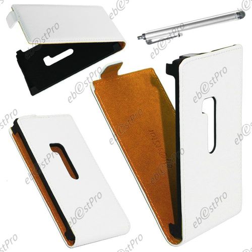Ebeststar ® Housse Coque Etui En Pu Cuir À Rabat Ultra Fine (Slim Case) Pour Nokia Lumia 920, Couleur Blanc + Stylet + Film Protection D'écran