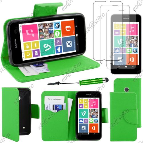 Ebeststar ® Housse Coque Etui Portefeuille Folio Book Livre Simili Cuir Pour Nokia Lumia 530, Couleur Vert + Mini Stylet 3 Film