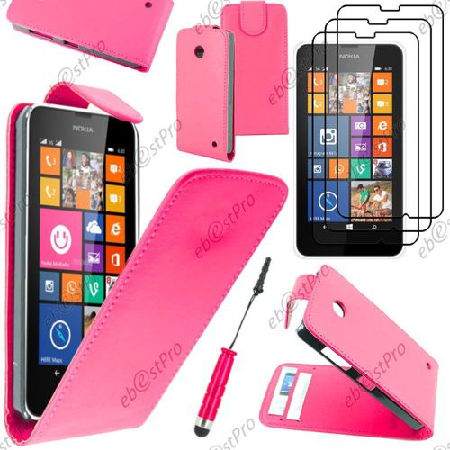 Ebeststar ® Housse Coque Etui Simili Cuir À Rabat Vertical Pour Nokia Lumia 630, Couleur Rose + Mini Stylet 3 Film