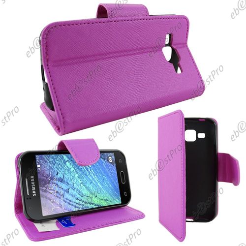 Ebeststar ® Housse Portefeuille Coque Etui Protection Folio Pour Samsung Galaxy J1 Sm-J100f, Couleur Violet + Film Protection D'écran