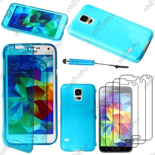 Ebeststar ® Housse Etui Coque Portefeuille Livre Silicone Gel Pour Samsung Galaxy S5 Sm-G900f, G900, G900h, Couleur Bleu + Mini Stylet 3 Film