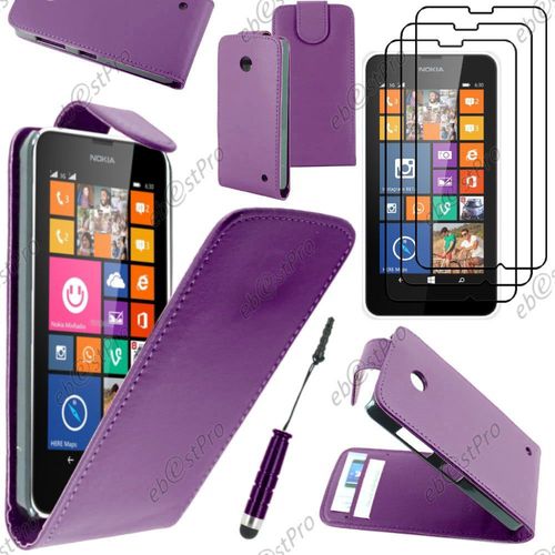 Ebeststar ® Housse Coque Etui Simili Cuir À Rabat Vertical Pour Nokia Lumia 630, Couleur Violet + Mini Stylet 3 Film