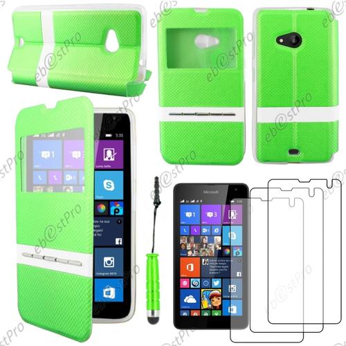 Ebeststar ® Housse Coque Etui Smart View Cover Type S-View Portefeuille Livre Pour Microsoft Lumia 535, Couleur Vert + Mini Stylet 3 Film