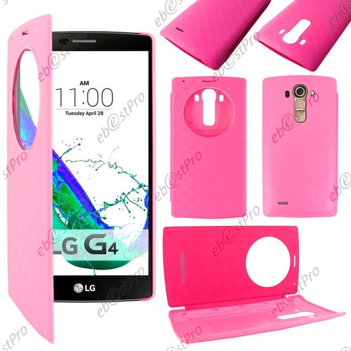 Ebeststar ® Coque Etui Flip View Cover Housse Portefeuille Grande Fenêtre Pour Lg G4 H815, G4 Dual-Lte, Couleur Rose + Film Protection D'écran